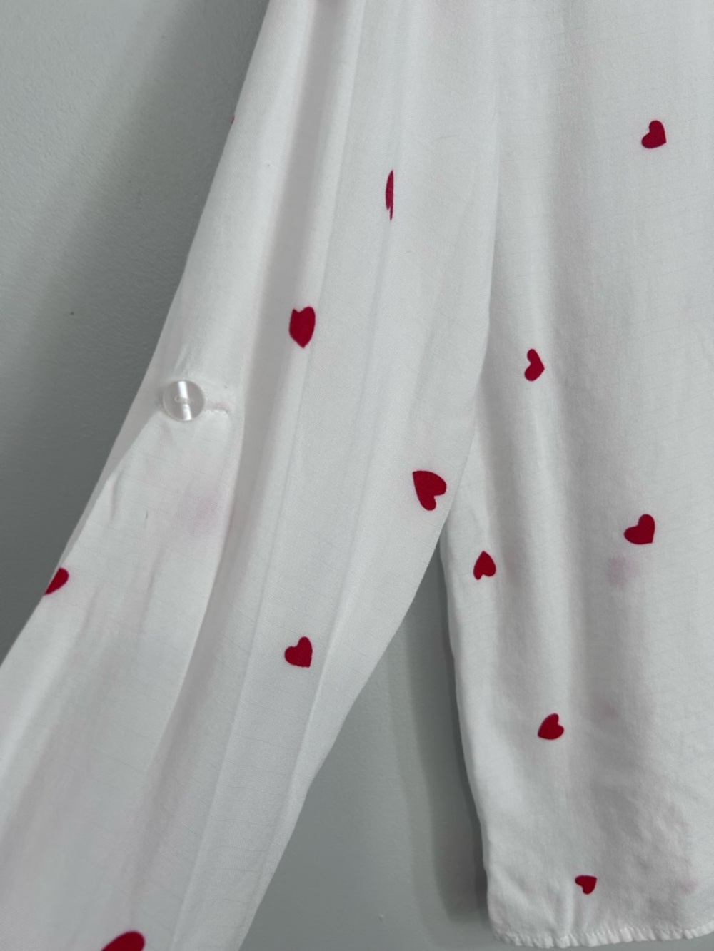 Jane + Delancey Allie Top, white button-down Heart Print Blouse. M - Picture 5 of 12